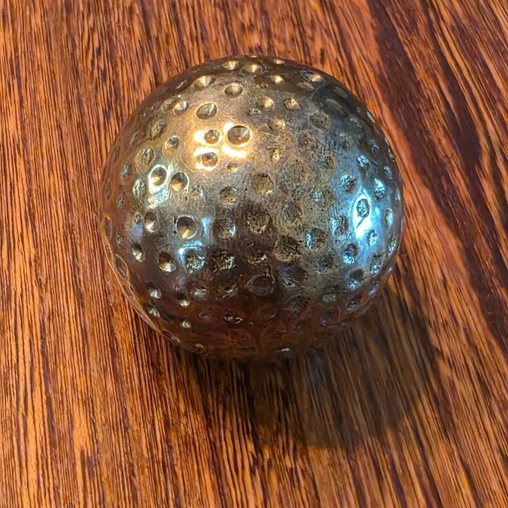 Vintage Solid Brass Golf Ball Paperweight Heavy Metal Desk Decor Office Gift